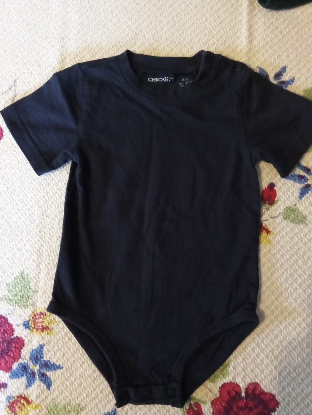 Cherokee Black Short-Sleeve Infant One-Piece Bodysuit